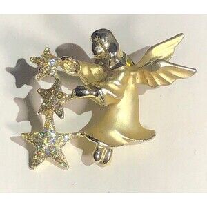 Angel w/dangling Stars Gold-tone Brooch or Pin